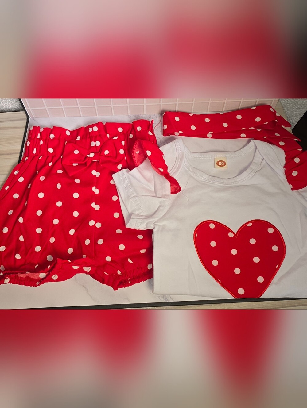 Red Polka Dot Heart Kids Pajama Set - White & Red